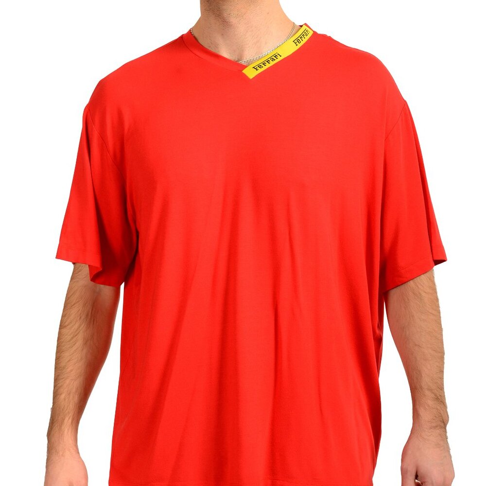 Scuderia Ferrari Men's Red V-Neck Short Sleeve T-Shirt US 3XL IT 58